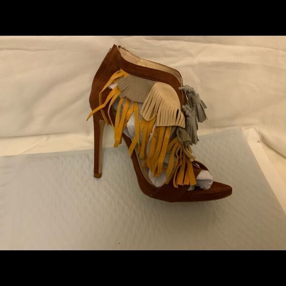 Zara Shoes - NEW ZARA MULTICOLOR Tri-color FRINGE SANDAL HIGH HEELS size 39 / 8 BLOGGERS FAVE